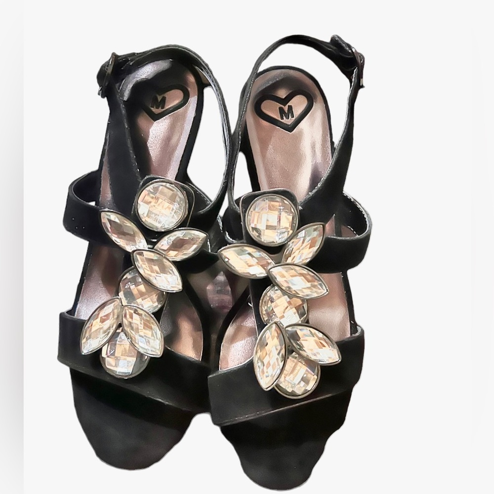 New Vintage Fancy Gorgeous Black Suede & Jewel💗MADELINE May Open Toe Shoes